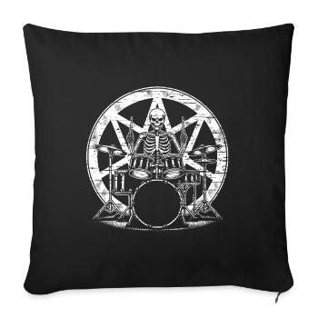 Squelette de crâne de batteur sur la batterie - Housse de coussin décorative 45 x 45 cm - noir - Devant