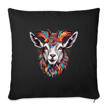 Goat with colorful feather headdress - Sofa pillowcase 17,3'' x 17,3'' (45 x 45 cm) - black - Front