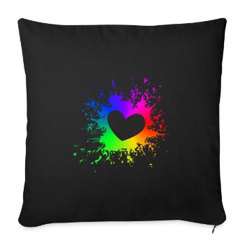 LGBT Splash Herz CSD Gay Pride Regenbogen - Sofakissenbezug 45 x 45 cm - Schwarz - Vorne
