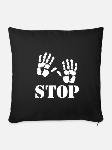 Stop - Handabdrücke - Sofakissenbezug 45 x 45 cm - Schwarz