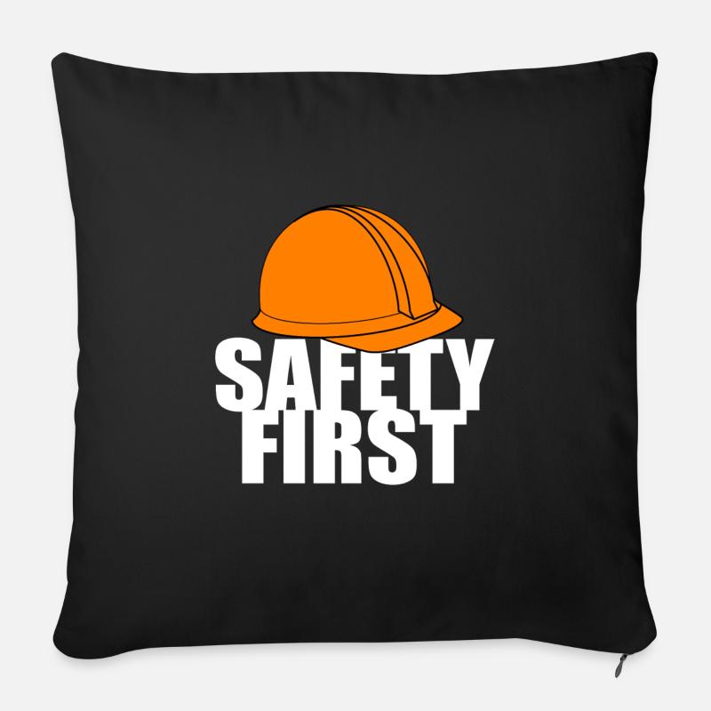 Safety First Sicherheit zuerst Schutzhelm Schützen - Sofakissenbezug 45 x 45 cm - Schwarz