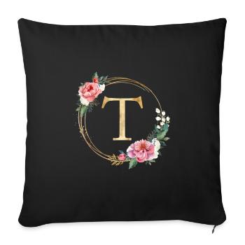Monogramme T Couronne T Personnalisable Rose Blanc - Housse de coussin décorative 45 x 45 cm - noir - Devant