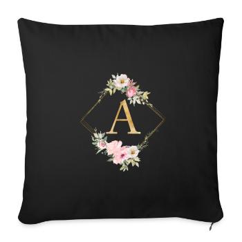 Monogramme personnalisable A Pastel Floral - Housse de coussin décorative 45 x 45 cm - noir - Devant