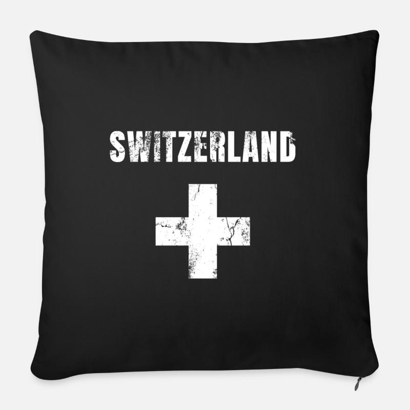 Suisse Suisse Suisse drapeau drapeau croix - Housse de coussin décorative 45 x 45 cm - noir