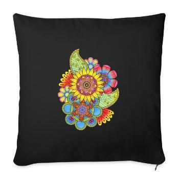 Fleurs Mandala - Housse de coussin décorative 45 x 45 cm - noir - Devant