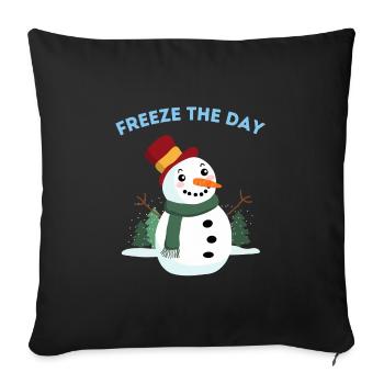 Freeze the day - Bonhomme de neige heureux - Housse de coussin décorative 45 x 45 cm - noir - Devant