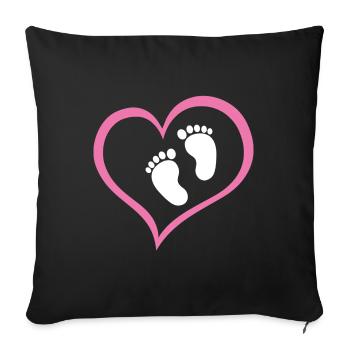 Baby Girl Footprint with Heart - Sofa pillowcase 17,3'' x 17,3'' (45 x 45 cm) - black - Front