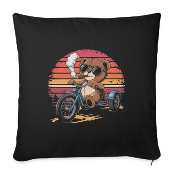 Teddybär mit Sonnenbrille auf Dreirad mit Zigarre - Sofakissenbezug 45 x 45 cm - Schwarz - Vorne
