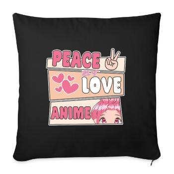 Manga japonais mignon femmes filles cadeau Otaku Kawaii - Housse de coussin décorative 45 x 45 cm - noir - Devant