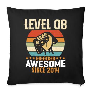 Level 08 Jahr unlocked Gaming Geburtstagsgeschenk - Sofakissenbezug 45 x 45 cm - Schwarz - Vorne