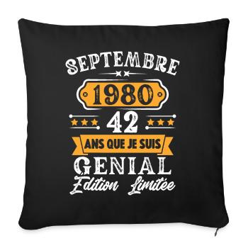 Cadeau D'anniversaire 42 Ans Septembre 1980 Rétro - Housse de coussin décorative 45 x 45 cm - noir - Devant