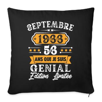 Cadeau D'anniversaire 56 Ans Septembre 1966 Rétro - Housse de coussin décorative 45 x 45 cm - noir - Devant