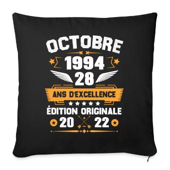 Octobre 1994 Idée cadeau d'anniversaire 28 ans - Housse de coussin décorative 45 x 45 cm - noir - Devant