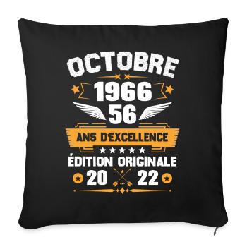 Octobre 1966 Idée Cadeau D'anniversaire 56 Ans - Housse de coussin décorative 45 x 45 cm - noir - Devant