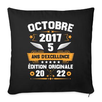 Octobre 2017 Idée Cadeau D'anniversaire 5 Ans - Housse de coussin décorative 45 x 45 cm - noir - Devant