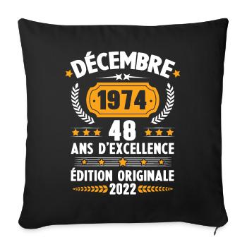 Cadeau D'anniversaire Rétro 48 Ans Décembre 1974 - Housse de coussin décorative 45 x 45 cm - noir - Devant