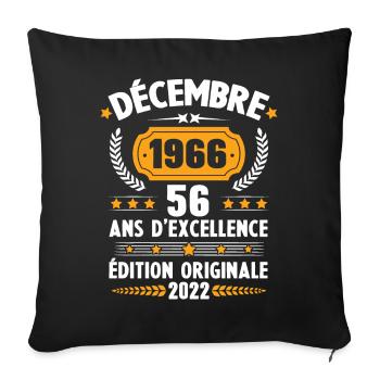Cadeau D'anniversaire Rétro 56 Ans Décembre 1966 - Housse de coussin décorative 45 x 45 cm - noir - Devant