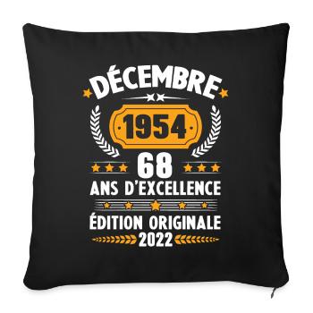 Cadeau D'anniversaire Rétro 68 Ans Décembre 1954 - Housse de coussin décorative 45 x 45 cm - noir - Devant
