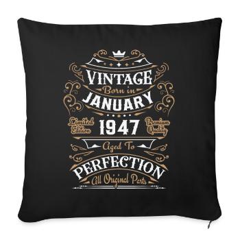 Vintage Janvier 1947, Rétro Cadeau D'anniversaire - Housse de coussin décorative 45 x 45 cm - noir - Devant