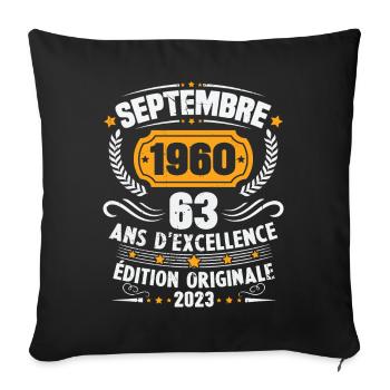Cadeau anniversaire 63 Ans septembre 1960 Vintage - Housse de coussin décorative 45 x 45 cm - noir - Devant