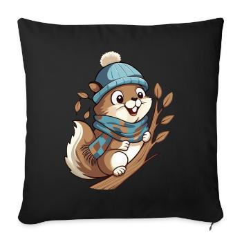 Cute squirrel with scarf and bobble hat. - Sofa pillowcase 17,3'' x 17,3'' (45 x 45 cm) - black - Front