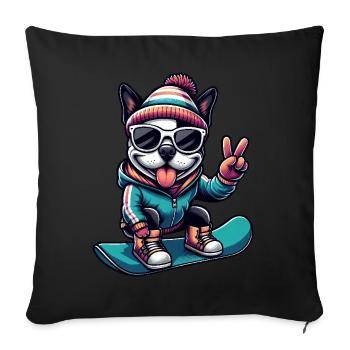 Boston Terrier Snowboard Winter Comic - Sofakissenbezug 45 x 45 cm - Schwarz - Vorne