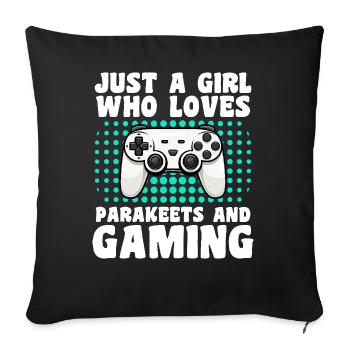 Gamer and Parakeets: Video Games and Colorful Adventure - Sofa pillowcase 17,3'' x 17,3'' (45 x 45 cm) - black - Front