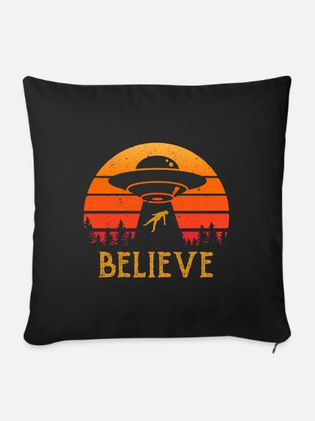 Vintage cadeau d'enlèvement Alien UFO rétro - Housse de coussin décorative 45 x 45 cm - noir