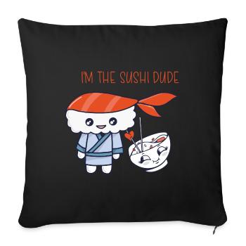 Kawaii Japanese Food Salmon Salmon Sushi Roll - Housse de coussin décorative 45 x 45 cm - noir - Devant