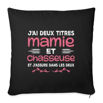 Two Titles Granny Hunter | Grandma | Hunting - Sofa pillowcase 17,3'' x 17,3'' (45 x 45 cm) - black - Front