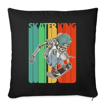 Vintage Skater King.Hipster Skeleton.Skateboarding - Sofa pillowcase 17,3'' x 17,3'' (45 x 45 cm) - black - Front