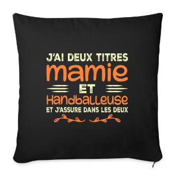 Zwei Titel Oma Handballerin, Handball, Großmutter - Sofakissenbezug 45 x 45 cm - Schwarz - Vorne