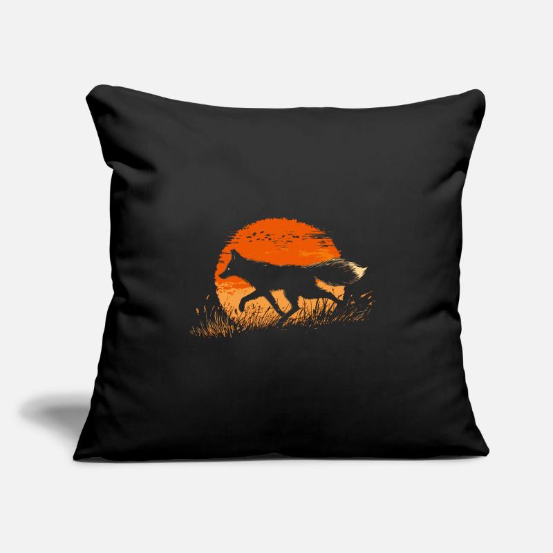 Silhouette de renard devant un soleil Housse de coussin décorative 45 x 45 cm