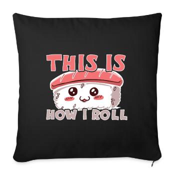 Kawaii Japanese Food Salmon Salmon Sushi Roll - Housse de coussin décorative 45 x 45 cm - noir - Devant