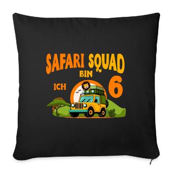 Motif d’anniversaire safari 6 ans garçons - Housse de coussin décorative 45 x 45 cm - noir - Devant