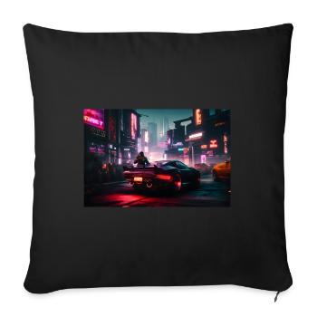 Auto Neon Stadt - Sofakissenbezug 45 x 45 cm - Schwarz - Vorne