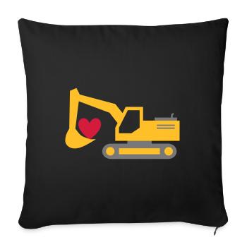★ Design colors can be changed ★ Excavator, heart in shovel - Sofa pillowcase 17,3'' x 17,3'' (45 x 45 cm) - black - Front