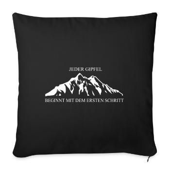 Klassische Berglandschaft: Jeder Gipfel beginnt - Sofakissenbezug 45 x 45 cm - Schwarz - Vorne