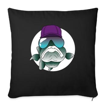 Poisson cool avec lunettes de soleil et cap - Housse de coussin décorative 45 x 45 cm - noir - Devant