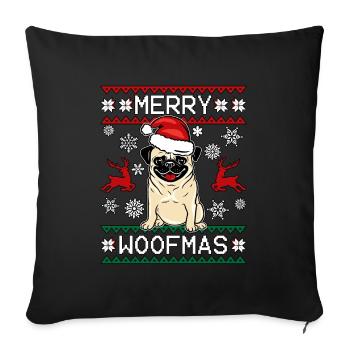 Joyeux Woofmas Christmas Dog Pug - Housse de coussin décorative 45 x 45 cm - noir - Devant
