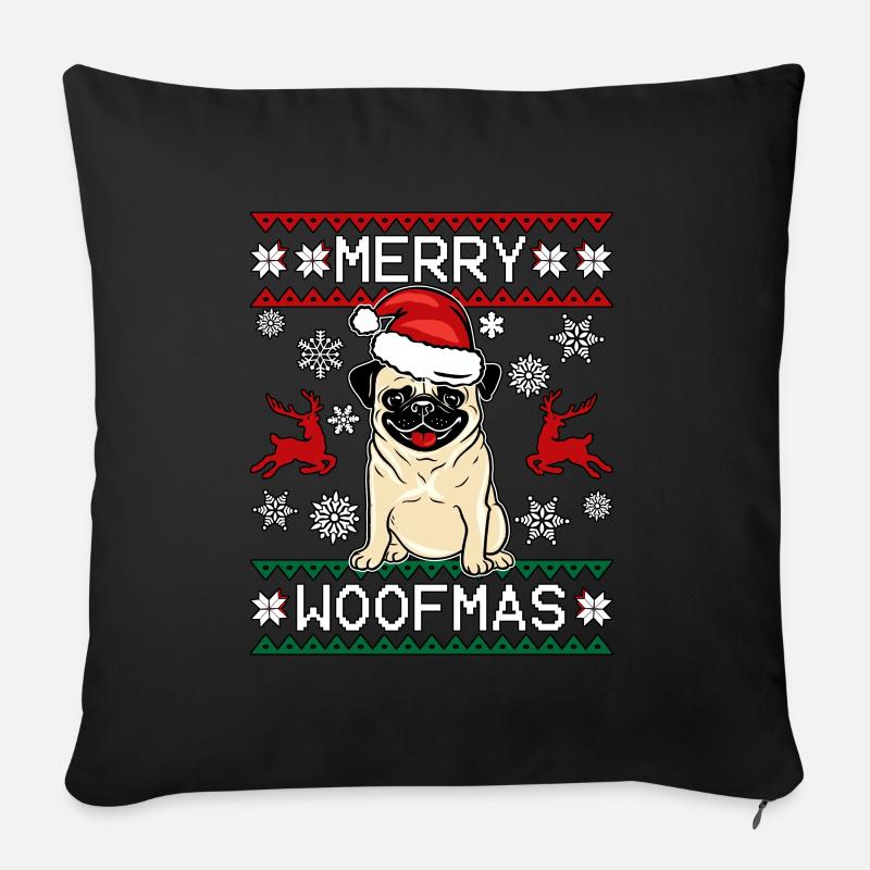 Merry Woofmas Weihnachten Hund Mops - Sofakissenbezug 45 x 45 cm - Schwarz