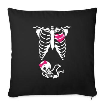 Squelette de la mère Halloween Bébé enceinte - Housse de coussin décorative 45 x 45 cm - noir - Devant