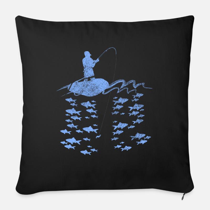 Angeln Fische - Sofakissenbezug 45 x 45 cm - Schwarz