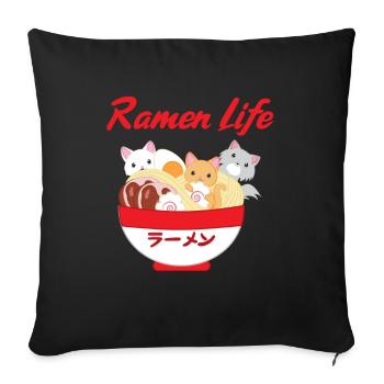 Ramen chats chat japonais - Housse de coussin décorative 45 x 45 cm - noir - Devant
