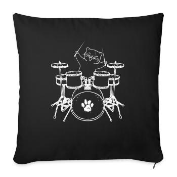 Tambour chat batteur - Housse de coussin décorative 45 x 45 cm - noir - Devant