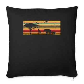 Éléphant d'Afrique girafe vintage - Housse de coussin décorative 45 x 45 cm - noir - Devant