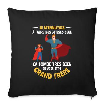 Annonce futur grand frère bêtises Super héros - Housse de coussin décorative 45 x 45 cm - noir - Devant