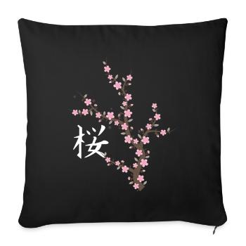 Fleur de cerisier japonais Kawaii - Housse de coussin décorative 45 x 45 cm - noir - Devant