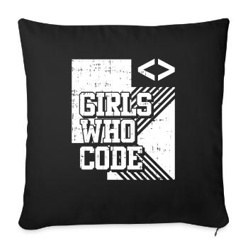 Développeur Coder Programmeur Girl - Housse de coussin décorative 45 x 45 cm - noir - Devant