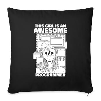 Développeur Coder Programmeur Girl - Housse de coussin décorative 45 x 45 cm - noir - Devant